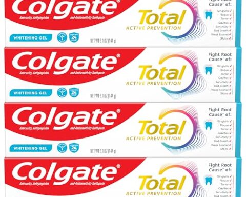 A daily essential for whitening & protection — Colgate Total Active Prevention Whitening Gel Toothpaste with Fluoride, Mint, 4-Pack (5.1 oz)