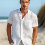 A go-anywhere pick for summer: Men's Short-Sleeve White Shacket — Casual Hawaiian Resort Beach Shirt