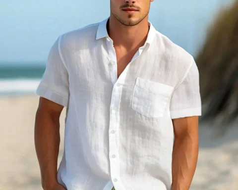 A go-anywhere pick for summer: Men's Short-Sleeve White Shacket — Casual Hawaiian Resort Beach Shirt