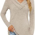 Fisoew Womens Long Sleeve V Neck Button Down Casual Tunic Tops
