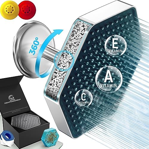 A stylish way to cleaner showers — 8-inch hex rain shower head (Chrome) with Vitamin C/E/A filter, high-pressure, 1.8 & 2.5 GPM