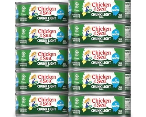 A pantry essential: Wild-Caught Chunk Light Tuna in Water, 5 oz cans — 10-count, High-Protein (23g)