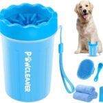 A handy 7-in-1 Dog & Cat Paw Cleaner — Portable Paw Washer, Bath Brush, 2 Toothbrushes & 3 Absorbent Towels (Medium, fits 1.5–2.5 in) — Blue