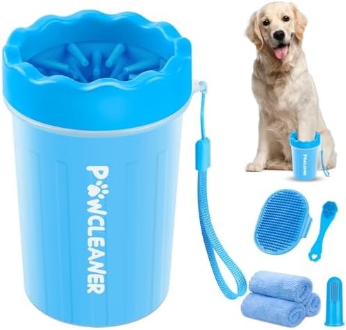 A handy 7-in-1 Dog & Cat Paw Cleaner — Portable Paw Washer, Bath Brush, 2 Toothbrushes & 3 Absorbent Towels (Medium, fits 1.5–2.5 in) — Blue