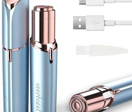 A gentle way to remove peach fuzz — USB Rechargeable Electric Facial Hair Remover for Women, Painless Lip & Chin Trimmer with LED (Blue, Device Only)