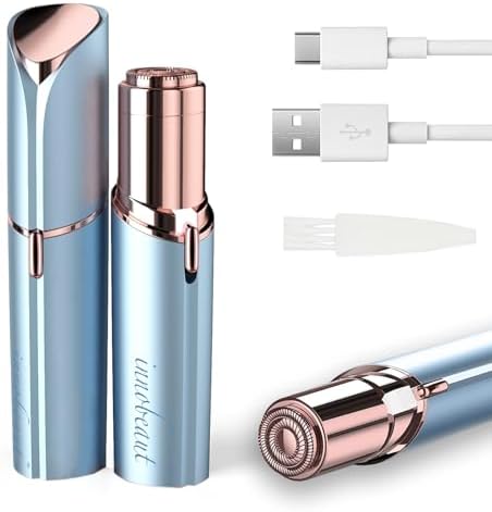 A gentle way to remove peach fuzz — USB Rechargeable Electric Facial Hair Remover for Women, Painless Lip & Chin Trimmer with LED (Blue, Device Only)