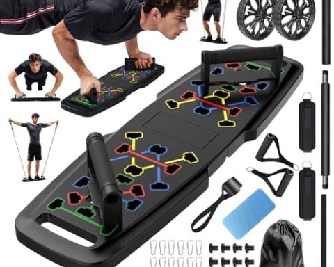 Push Up Board,Home Gym,Portable Exercise Equipment,Pilates Bar and 20 Fitness Accessories with Resis