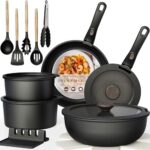 A practical gift for home cooks — 21-Piece Ceramic Nonstick Cookware Set with Detachable Handle, Induction & Oven Safe, Stackable (Black)