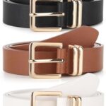 UnFader Pack 3 Women Belts for Jeans Pants, Fashion Gold Buckle Leather Belts