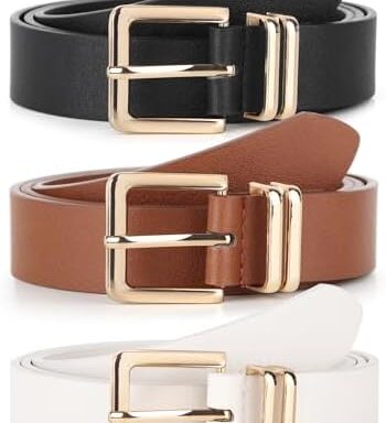 UnFader Pack 3 Women Belts for Jeans Pants, Fashion Gold Buckle Leather Belts
