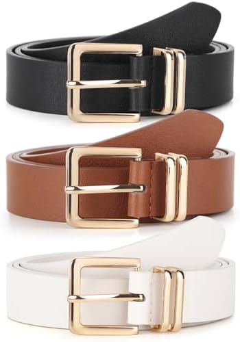 UnFader Pack 3 Women Belts for Jeans Pants, Fashion Gold Buckle Leather Belts