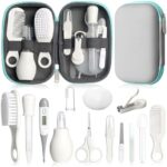 A practical gift for new parents — 14‑in‑1 Baby Grooming Kit for Newborns: Brush, Comb, Nail Clipper, Thermometer & Nasal Aspirator (Gray/White)