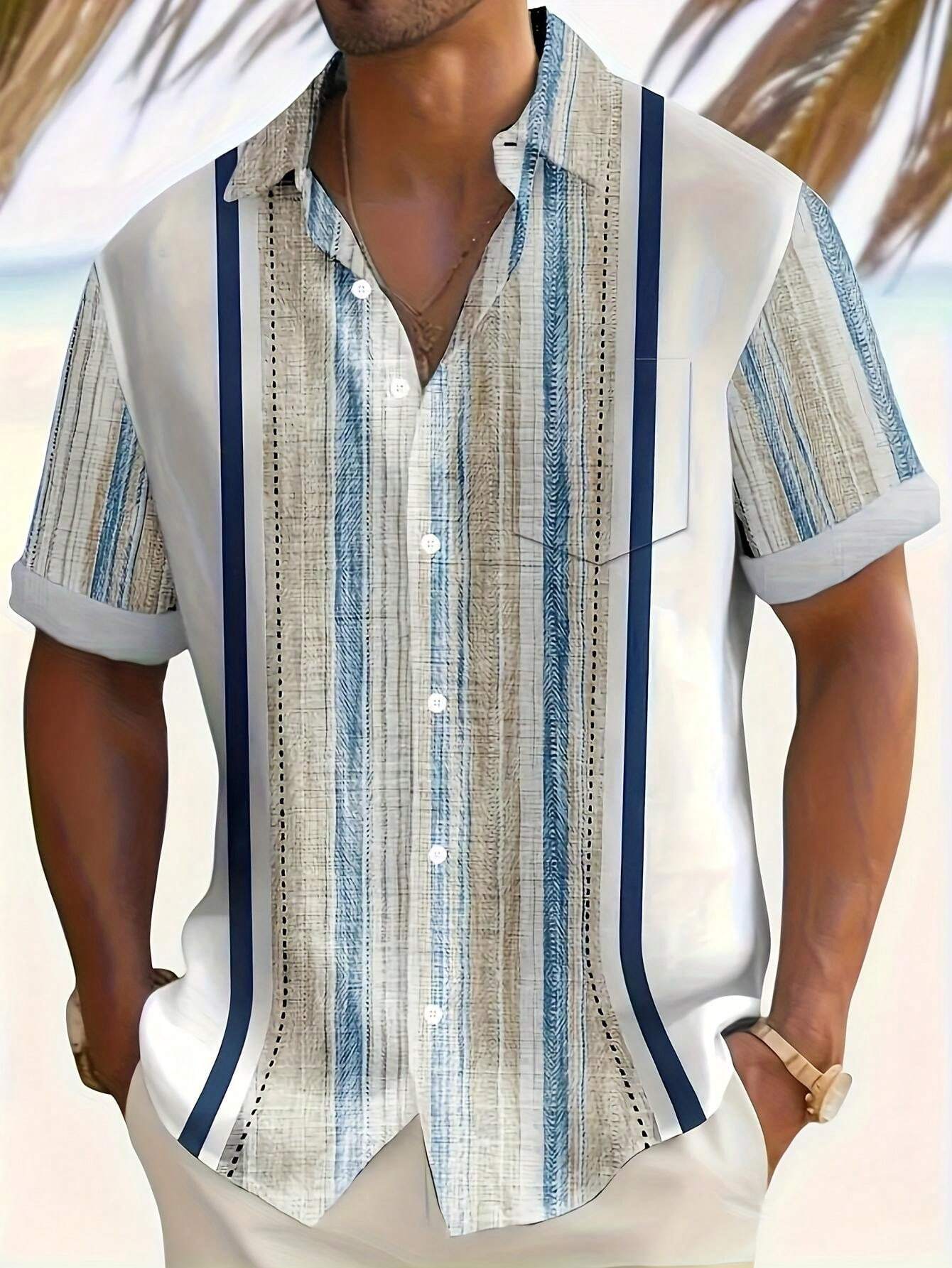 Cross Border Europe And America Printed Short Sleeve Shirt For Men, Plus Size Slim Fit Casual Shirt,