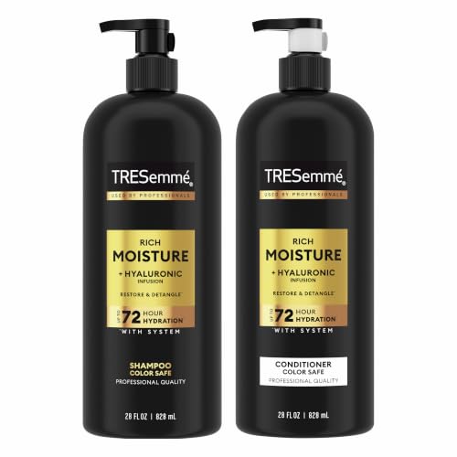 A daily essential for dry hair — TRESemmé Rich Moisture Shampoo & Conditioner, 2‑pack (28 oz) with Hyaluronic Acid, Vitamin E & Biotin; Paraben-, Mineral Oil- & DMDM Hydantoin‑Free, PETA Cruelty‑Free