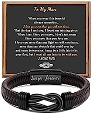 A thoughtful gift for him: Infinity braided brown leather bracelet with stainless-steel accents, "Love You Forever" engraving — fits 7.5/8.5/9 in
