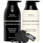 A smart pick for hard water - Shampoo & Conditioner Set, Clarifying Bentonite Clay + Volcanic Ash Detox with Collagen, 32 fl oz (with scalp scrubber)