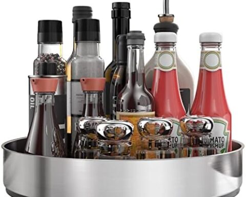 A smart pick for kitchen organization — 10-inch 304 Stainless Steel Lazy Susan Turntable, Black-Rimmed Spice Rack