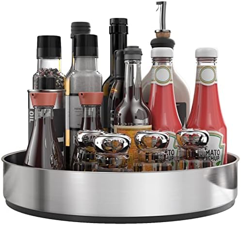 A smart pick for kitchen organization — 10-inch 304 Stainless Steel Lazy Susan Turntable, Black-Rimmed Spice Rack