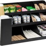 A smart pick for coffee bars: 3-Tier 14-Compartment Cup & Condiment Station Organizer, Black, 24 x 11.5 x 12.5 in
