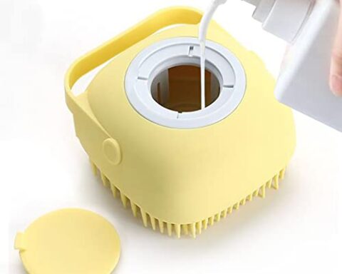 Pet Grooming Bath Massage Brush with Soap and Shampoo Dispenser