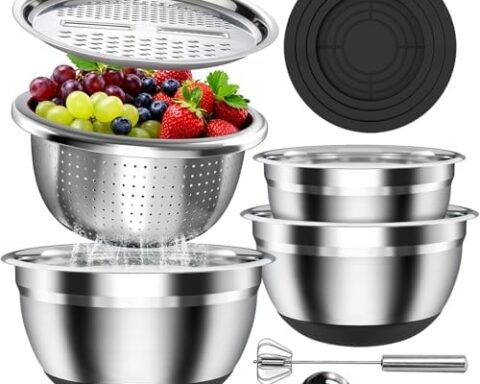 A great choice for home cooks — Stainless Steel 7‑Piece Nesting Mixing Bowl Set (1.5, 2, 2.5, 4.5 QT) with Lids & Non‑Slip Silicone Bases, Includes 3.2 QT Colander, Grater, Whisk & Egg Separator