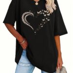EMERY ROSE Popular Spring And Summer Women'S V-Neck Short-Sleeve Loose Heart T-Shirt Top From Europe
