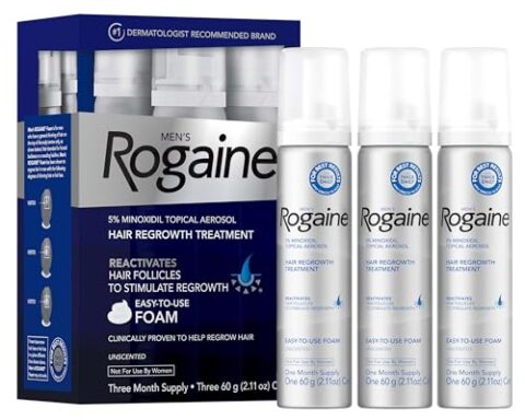 Men’s Rogaine 5% Minoxidil for Men Foam, Clinically Proven Regrowth for Thinning Hair, Topical Hair