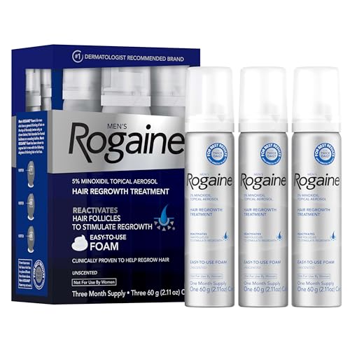Men’s Rogaine 5% Minoxidil for Men Foam, Clinically Proven Regrowth for Thinning Hair, Topical Hair