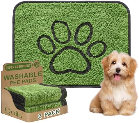 A reliable way to protect floors: Reusable Dog Pee Pads, 2-Pack — Super-Absorbent, Leakproof Washable Puppy Pads with Soft Green Top (18 x 24 in)