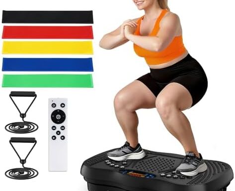 A powerful way to tone and slim — Vibration Plate 130 Levels & 5 Modes, Lymphatic Drainage, 450 lb Capacity, Resistance Bands, Bluetooth