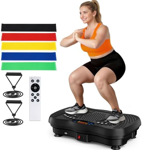A powerful way to tone and slim — Vibration Plate 130 Levels & 5 Modes, Lymphatic Drainage, 450 lb Capacity, Resistance Bands, Bluetooth