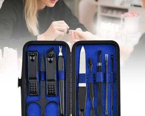 A practical gift for men & women — 9-in-1 Professional Manicure & Pedicure Kit with Travel Case, Finger & Toe Nail Clippers (Black)