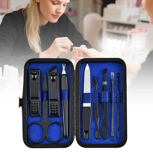 A practical gift for men & women — 9-in-1 Professional Manicure & Pedicure Kit with Travel Case, Finger & Toe Nail Clippers (Black)