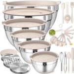 A smart pick for busy cooks — 26pc Stainless Steel Khaki Mixing Bowls (1–7 QT) with Airtight Lids, 3 Grater Attachments & Non‑Slip Bases