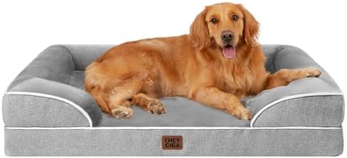 A comfortable choice for senior dogs — Orthopedic Memory Foam Dog Bed with Bolsters, Waterproof Lining, Non-slip Base, Removable Washable Cover (Large, Grey)