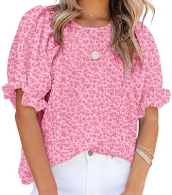 A stylish way to wear florals — Smocked Crewneck Puff-Sleeve Babydoll Blouse for Women, Casual, Multiple Colors