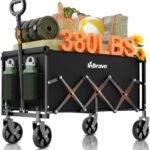 Collapsible Wagon Cart Foldable Beach Wagon with All-Terrain Wheels - 380 LBS Heavy Duty Grocery Cart for Shopping, Beach, Camping, Sports, Garden (Black)