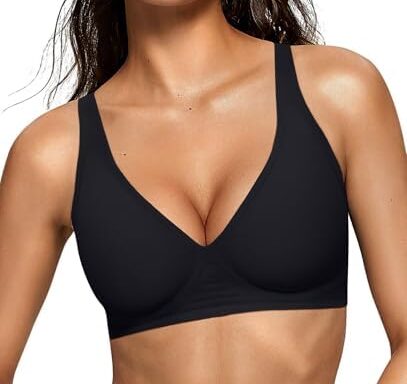 OEAK Womens Deep V Bras Wireless Comfortable Bra Supportive No Underwire Bras Tshirt Push Up Bralett