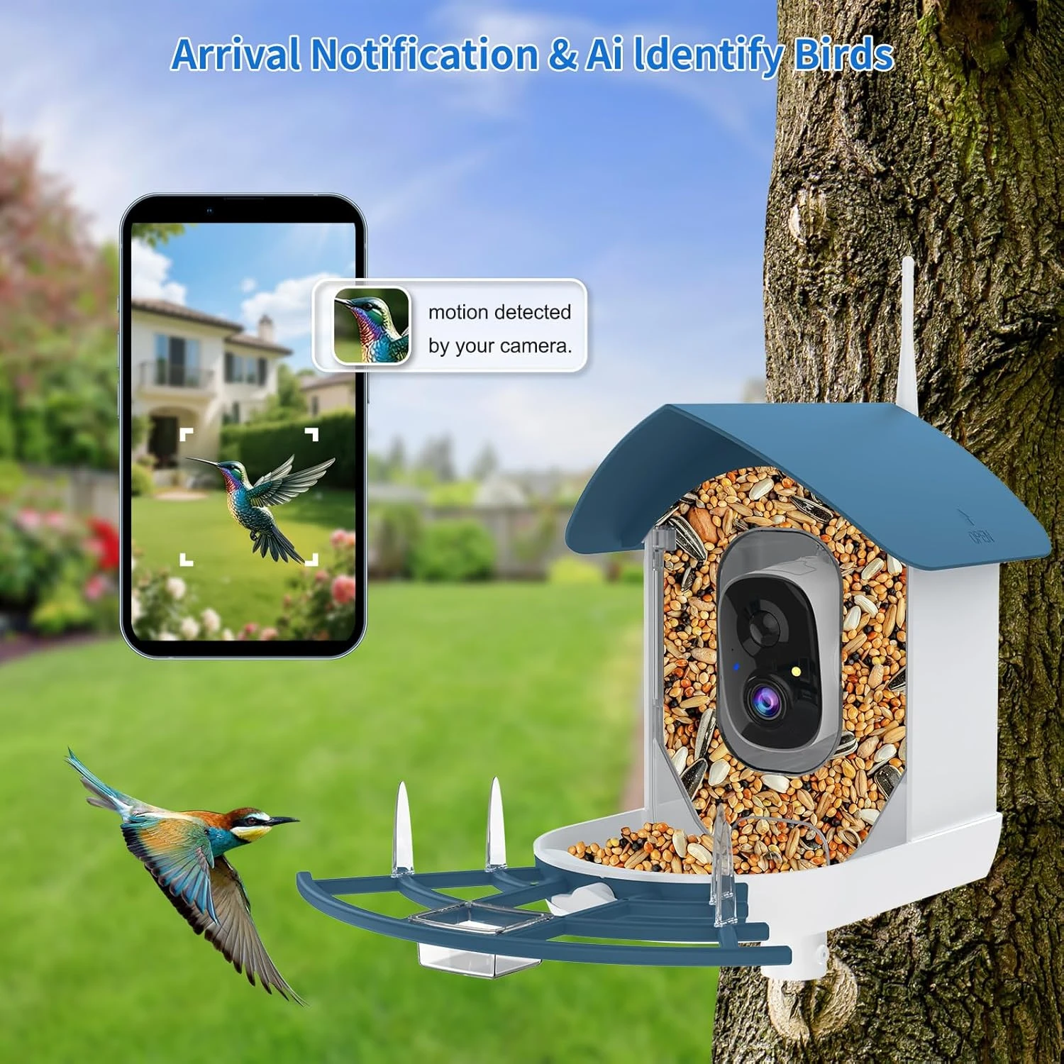 Bird Feeder with Camera AI Identify Birds Species Solar Powered Auto Record