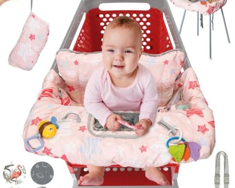 A comfortable way to protect baby — Padded 100% Cotton Shopping Cart & High Chair Cover, Anti‑Slip, Foldable with Pockets