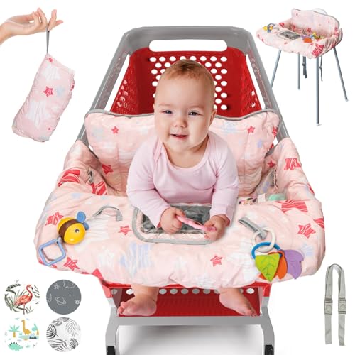 A comfortable way to protect baby — Padded 100% Cotton Shopping Cart & High Chair Cover, Anti‑Slip, Foldable with Pockets