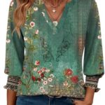 Rapbin Women's 3/4 Sleeve V Neck Tunic Tops Loose Elegant Casual Blouse