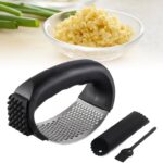A practical gift for cooks — Upgraded Stainless Steel Garlic Rocker Press with Built-In Peeler & Cleaning Brush (Black)
