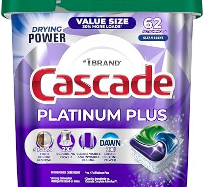 A powerful way to get spotless dishes — Cascade Platinum Plus Dishwasher Pods, Clean Scent, 62 ct, 2X Dawn & 40% larger liquid top