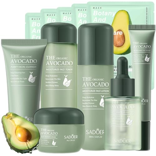 Avocado Skin Care Set, 11-In-1 Skincare Gift Set With Facial Cleanser, Face Serum, Face Cream, Eye C