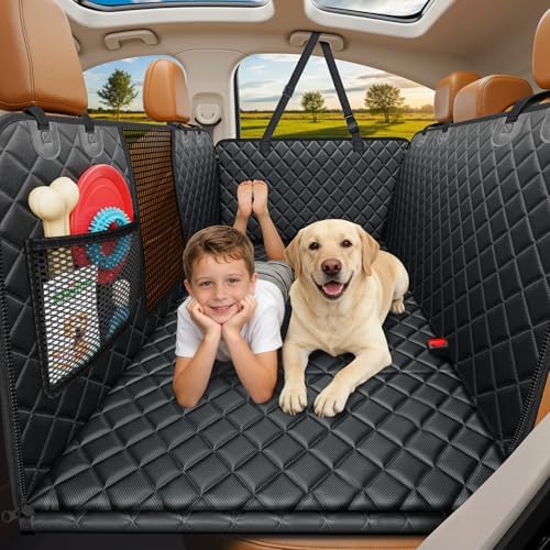 A smart pick for pet travel — Backseat Extender Hard-Bottom Dog Car Seat Cover & Hammock, Rear Protector with Mesh Window, 51 in × 23.6 in, Holds up to 400 lb