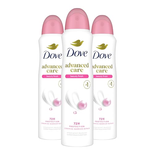 A gentle way to stay fresh — Dove Advanced Care Antiperspirant Deodorant Spray, Beauty Finish, 3‑Count (3.8 oz) | 72‑Hour, Pro‑Ceramide