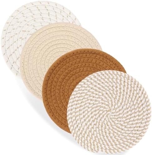 A practical pick for farmhouse kitchens — 4-Pack 7-inch Cotton Rope Trivets for Hot Dishes, Heat-Resistant to 356°F (Brown)