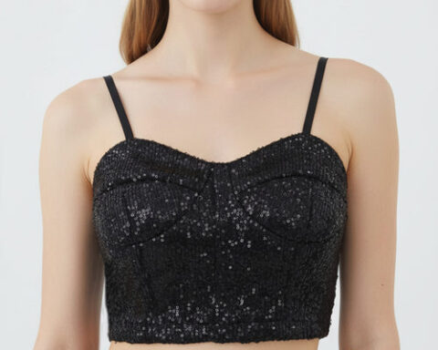 Black Sequin Bustier Crop Top