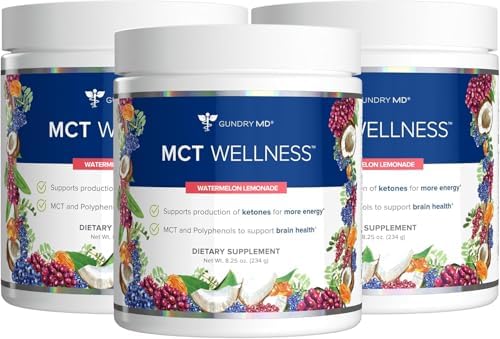 Gundry MD MCT Wellness Powder to Support Energy, Ketone Production and Brain Health, Keto Friendly, Sugar Free (90 Day Supply, Watermelon Lemonade)